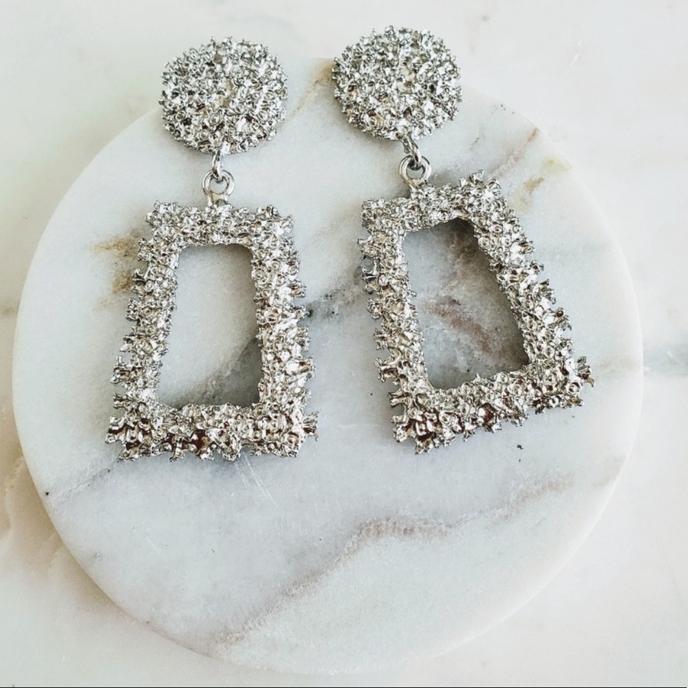 Large Sparkle Silver Geometric Formal Earrings